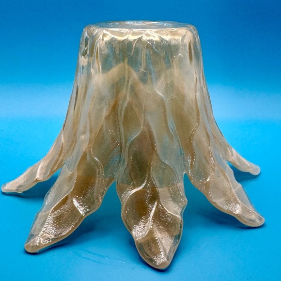 MURANO Art Glass Petal Bowl Candle Holder L7xH4" Vase Orange White Swirl Italy - Picture 4 of 7